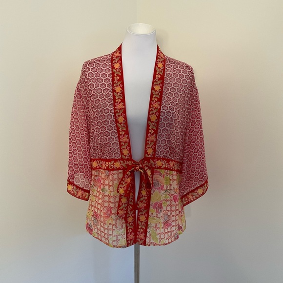 Coldwater Creek Jackets & Blazers - Coldwater Creek Red and Pink Floral Kimono Jacket